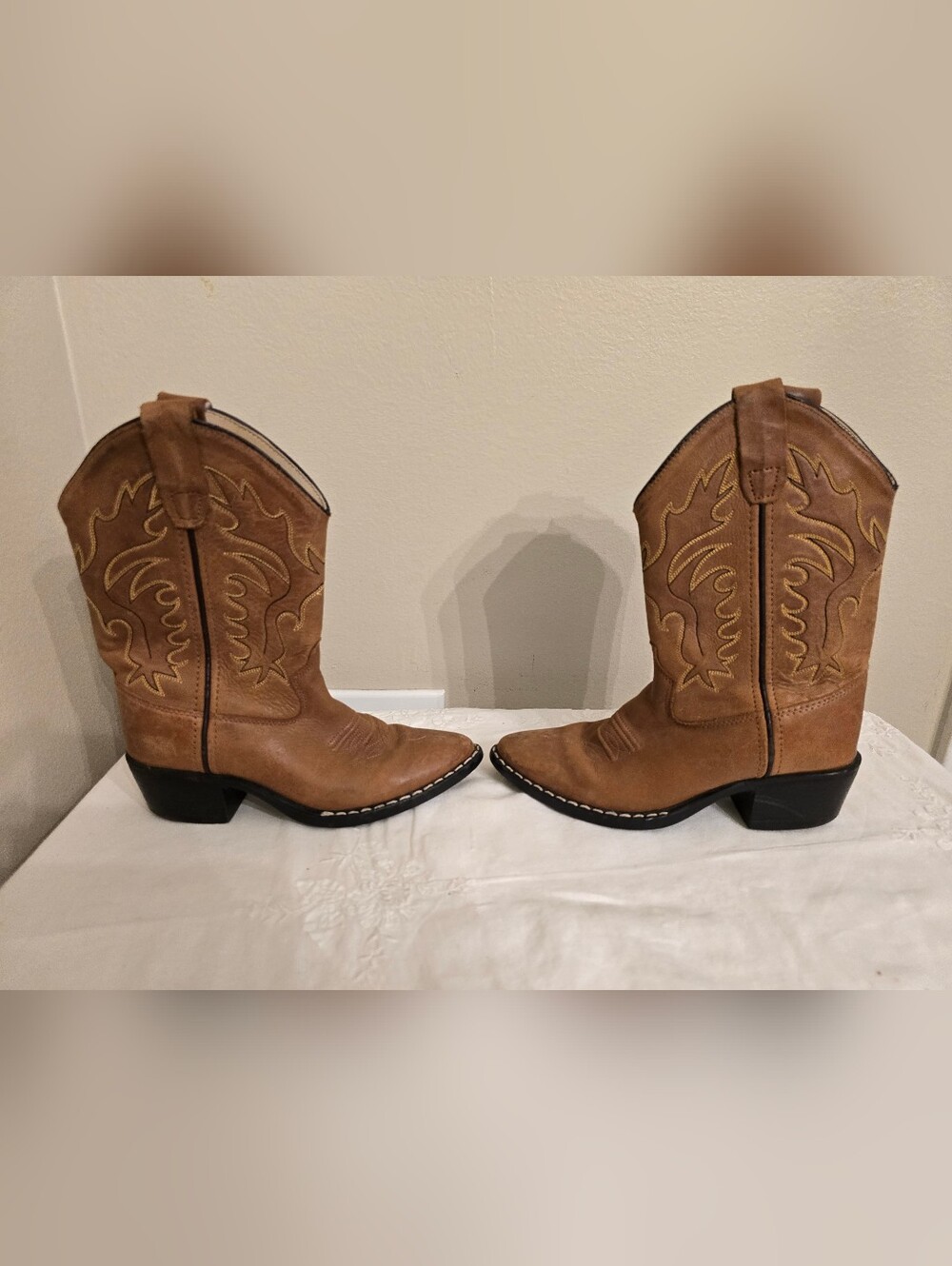 Old West Tan Suede Girl's Western Boots Size 1.0D - Picture 5 of 9